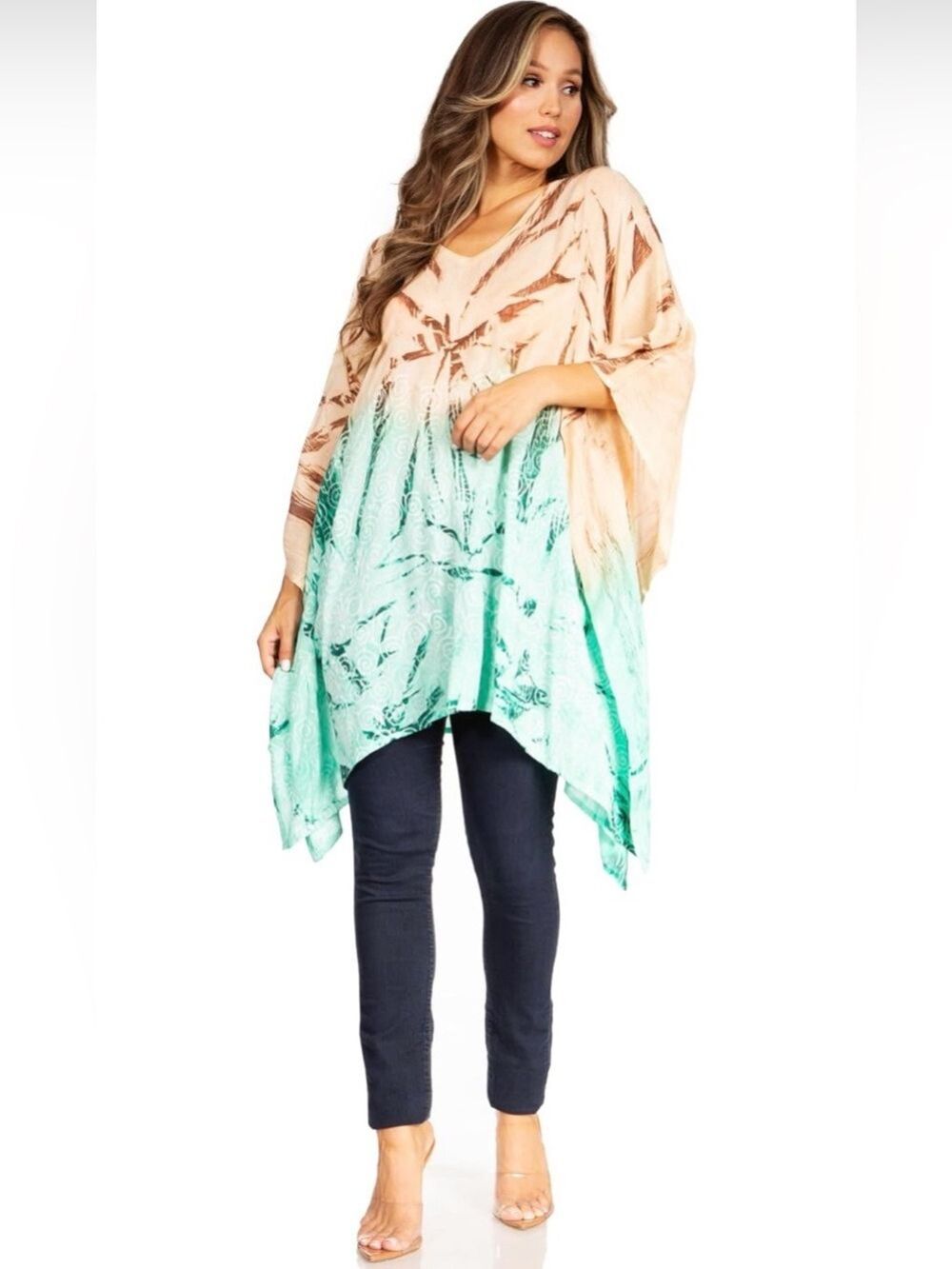 Sakkas Tunic Top with Brown Tie-Dye Print